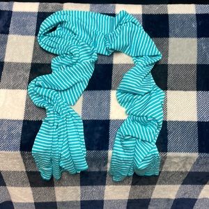 Turquoise and white striped scarf